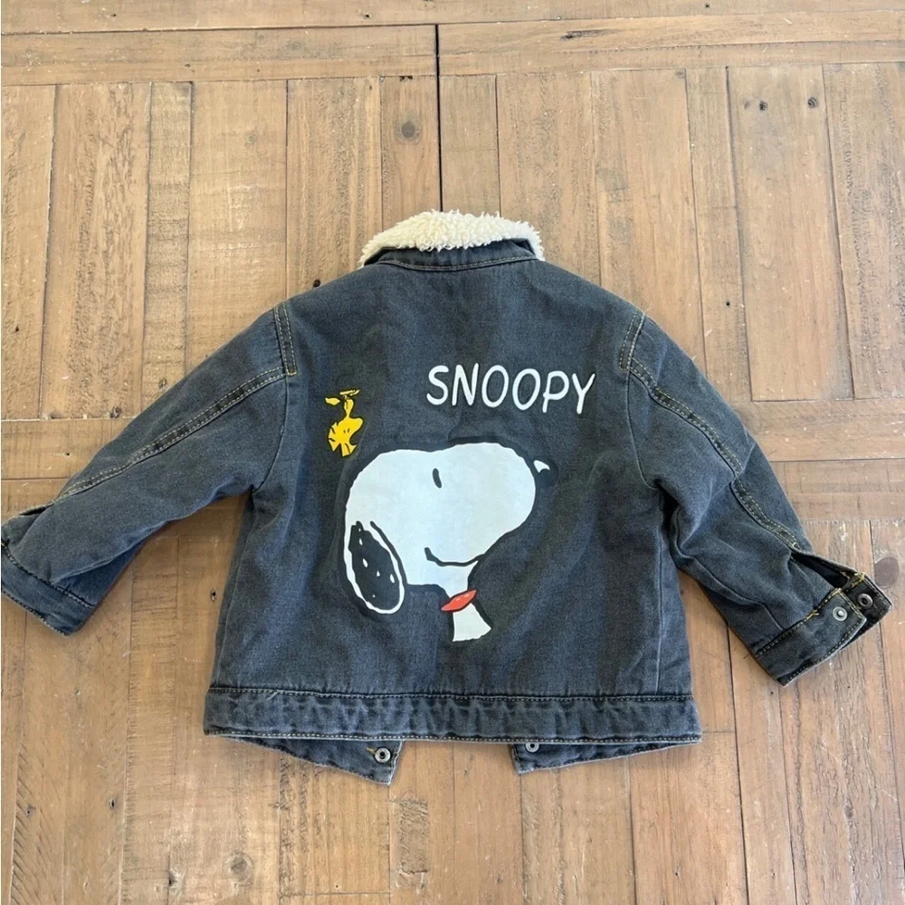 Zara peanuts Sherpa lined denim jacket